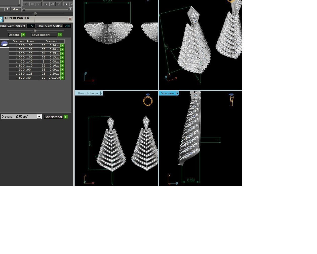 Diamond Studs Earrings 3dm render details 3D print model_2