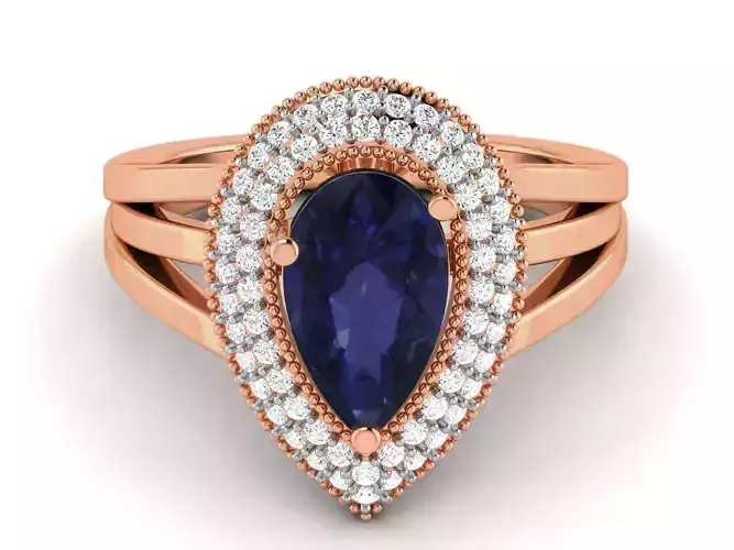 Pear Sapphire Ring 3dm render detail 3D print model