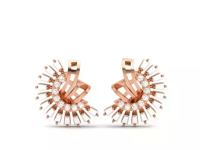 Leaves Diamond Studs Earrings 3dm render details