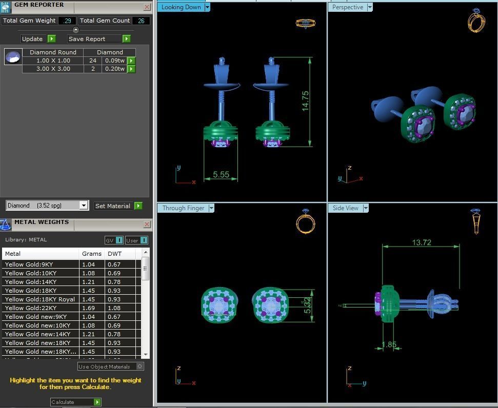Diamond Studs Earrings 3dm render details 3D print model_10