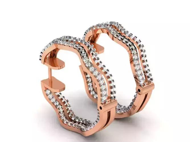 Diamond Hoops Earrings 3dm render details
