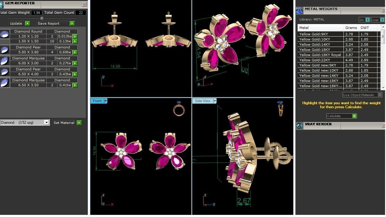 Diamond Studs Earrings 3dm render details 3D print model_6