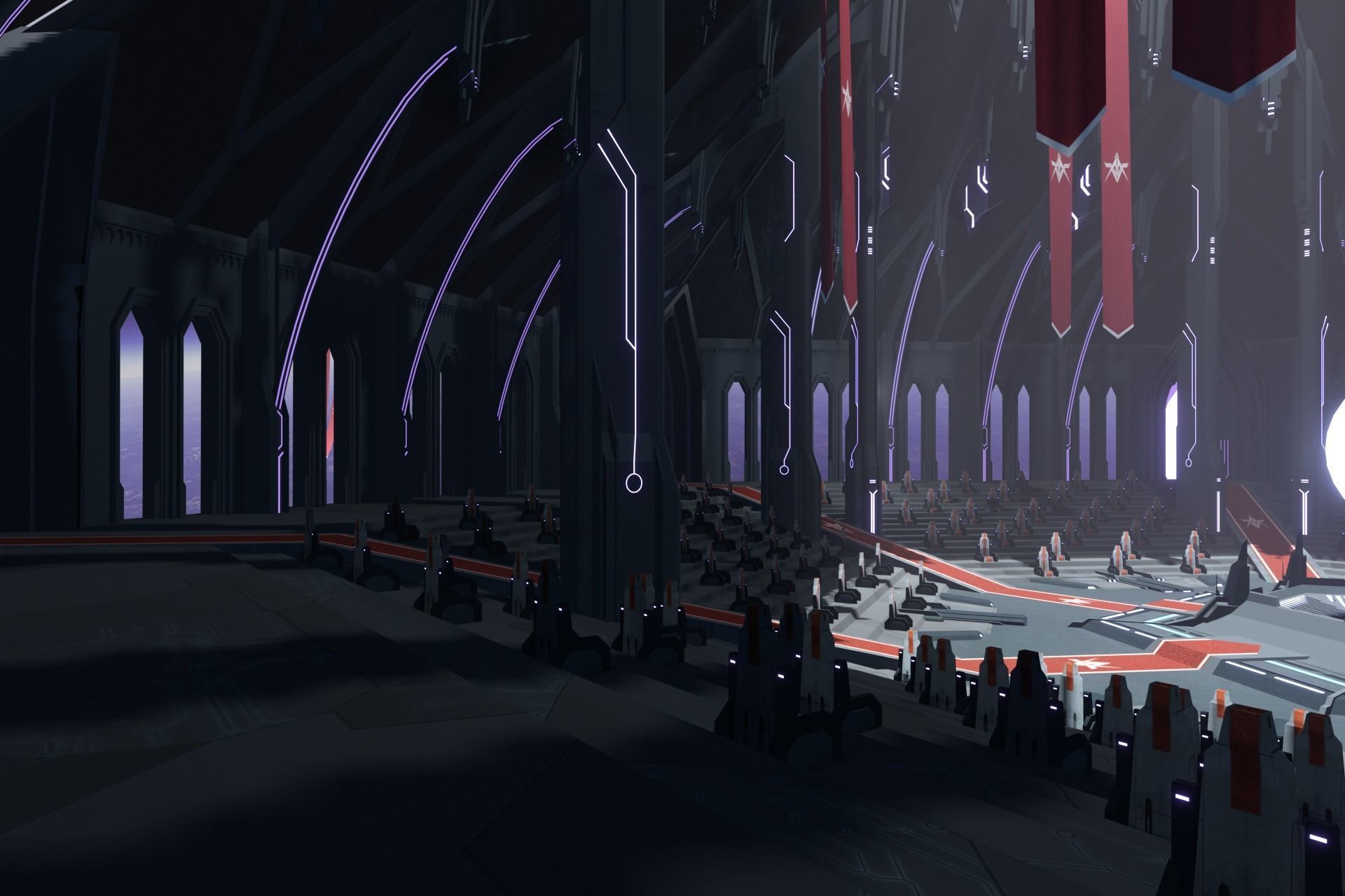 Sci-fi Congress Hall interior 3D model_2