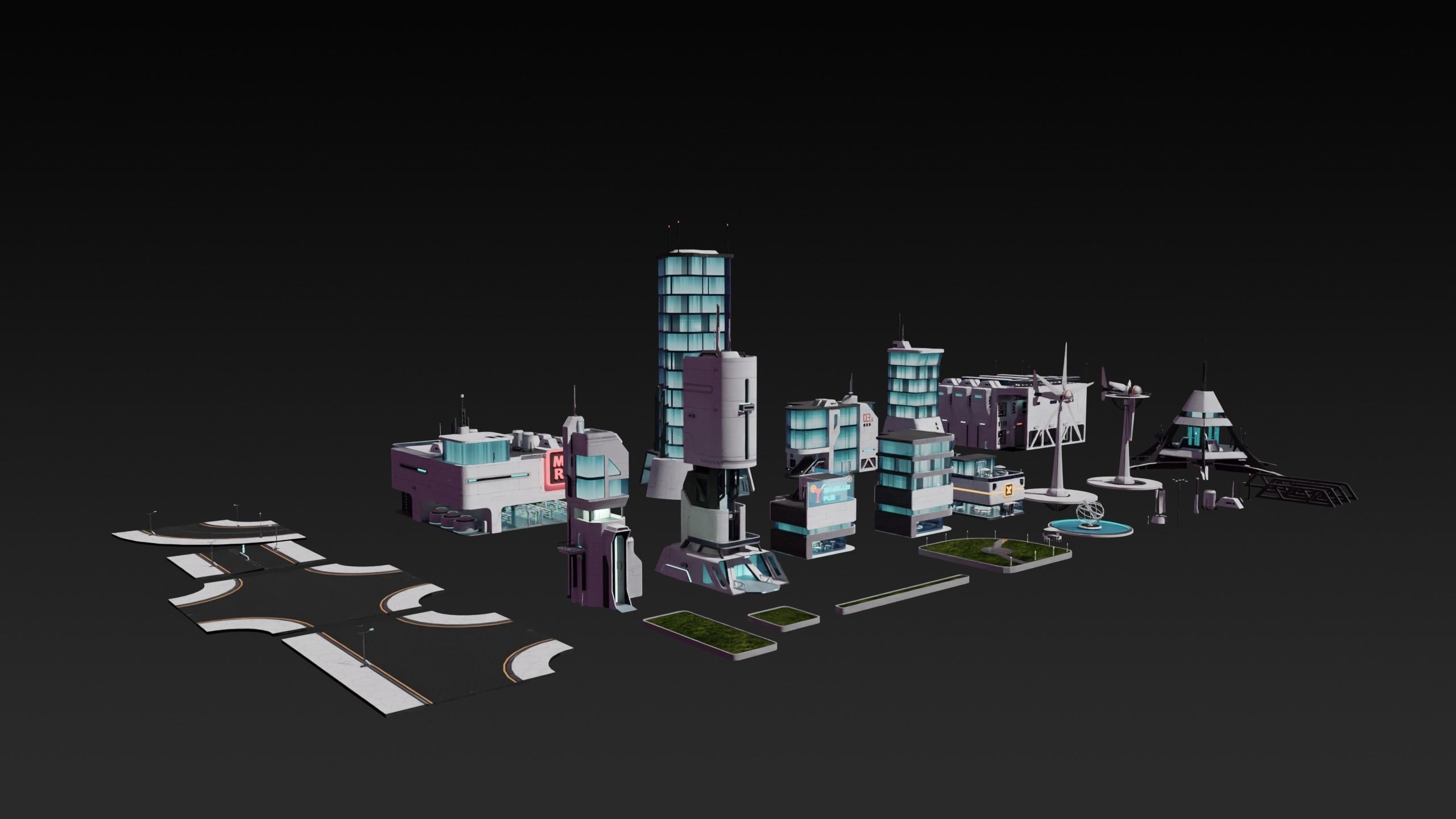 Sci-fi city assets Low-poly 3D model_3