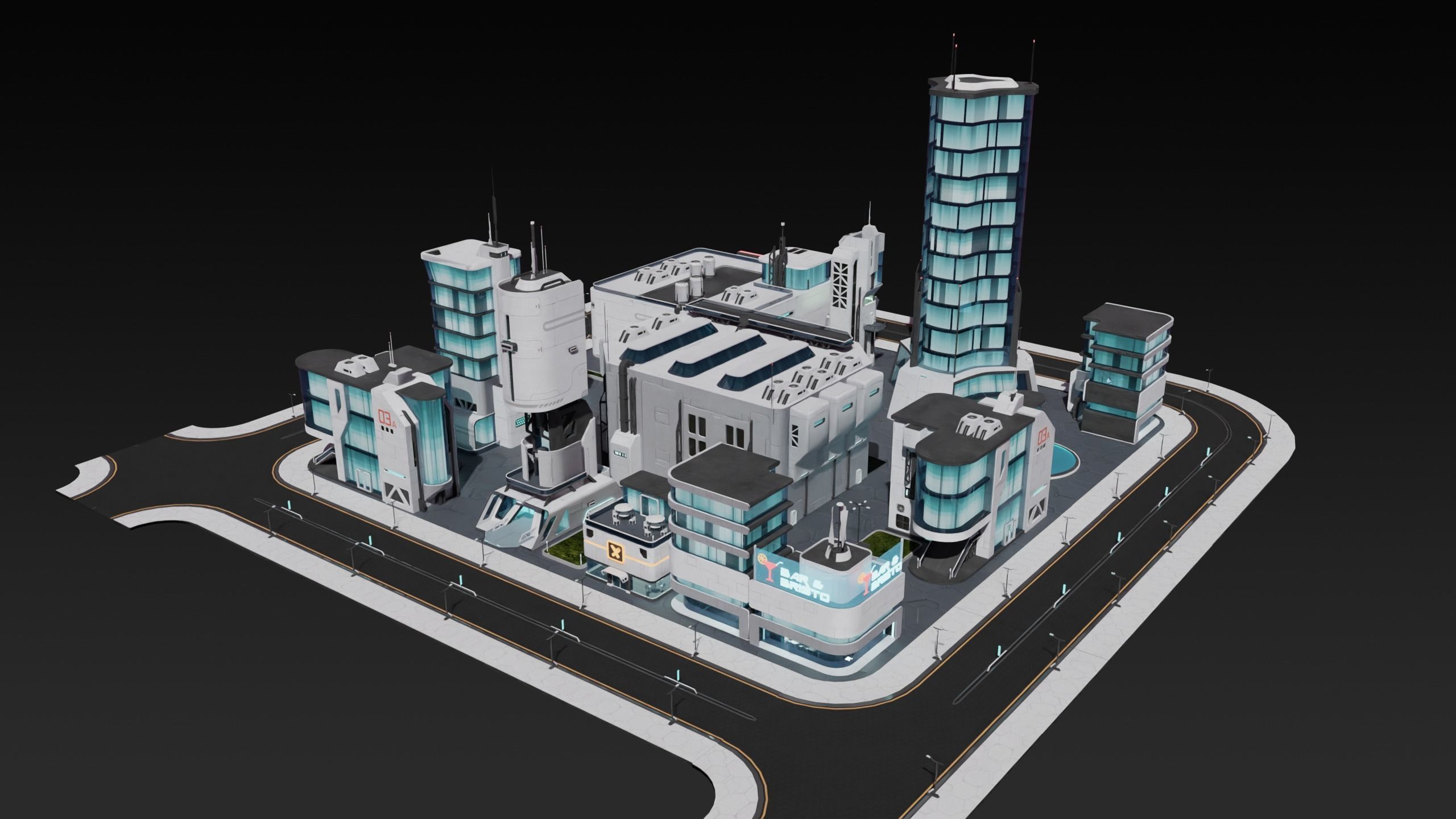 Sci-fi city assets Low-poly 3D model_4