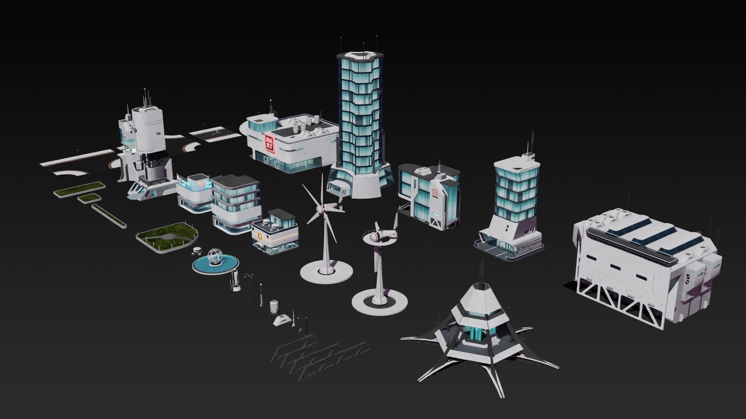 Sci-fi city assets Low-poly 3D model_2