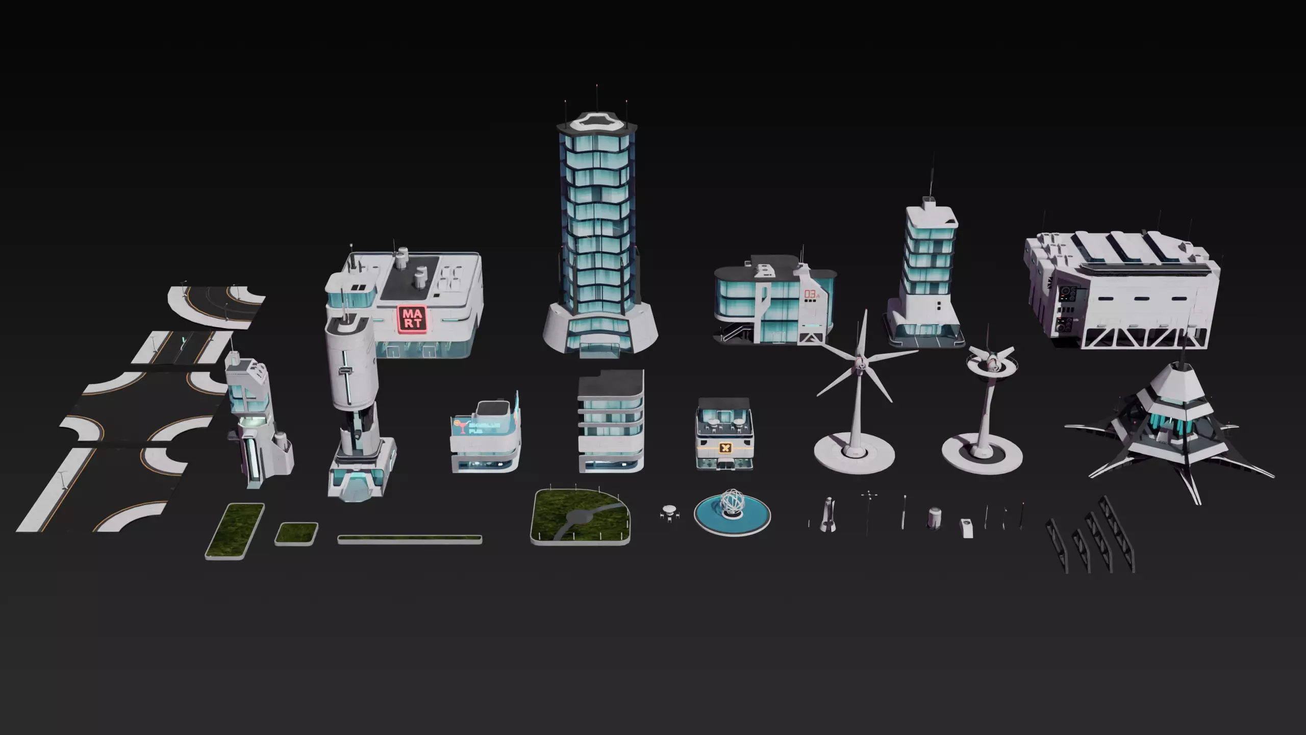 Sci-fi city assets Low-poly 3D model_0