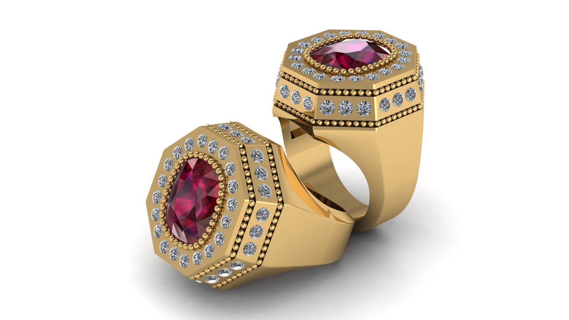 Octagonal Men Ring 3D print model_6