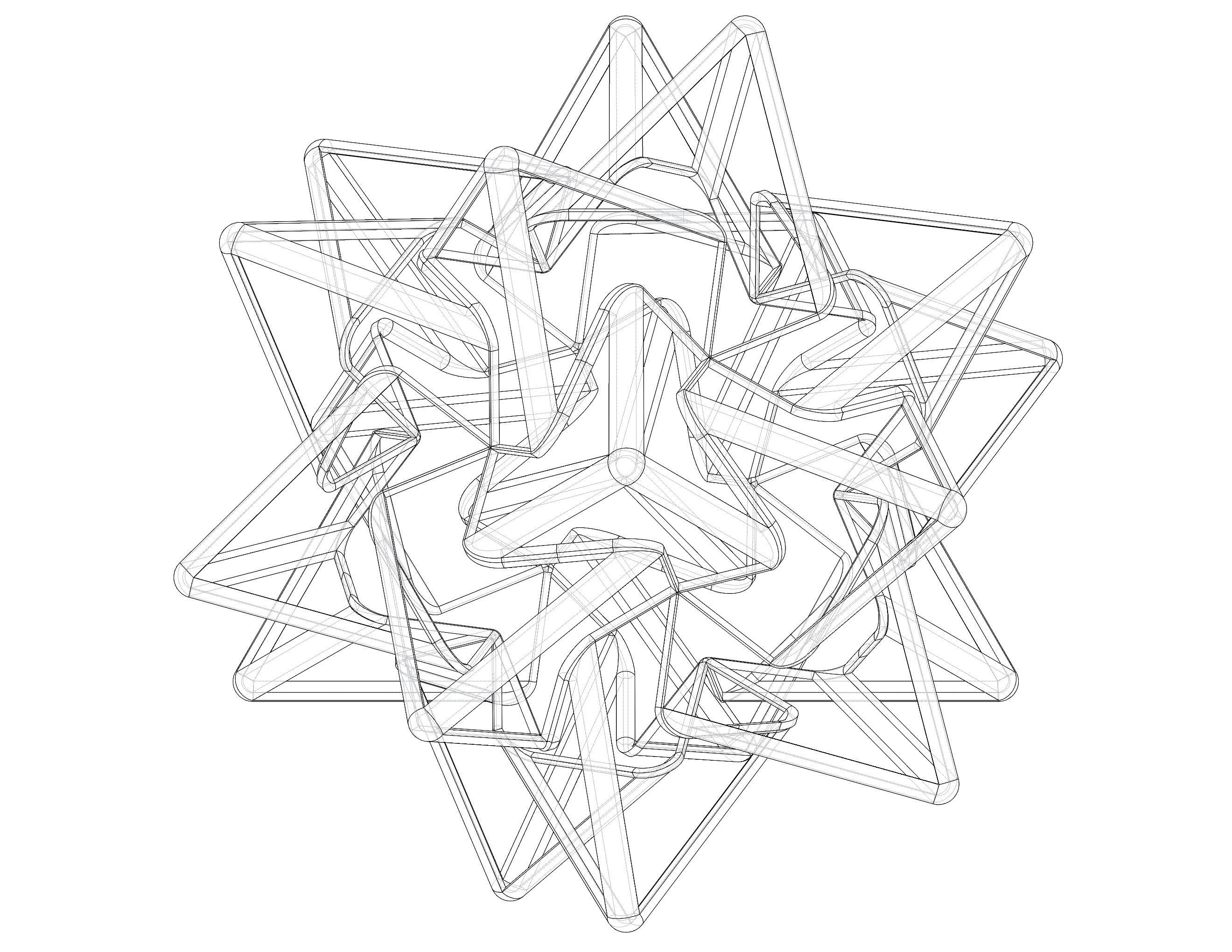 Wireframe Shape Compound of Five Tetrahedra 3D print model_7