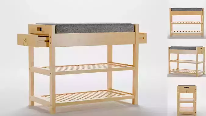 Bamboo padded hallway shoes rack seat bench