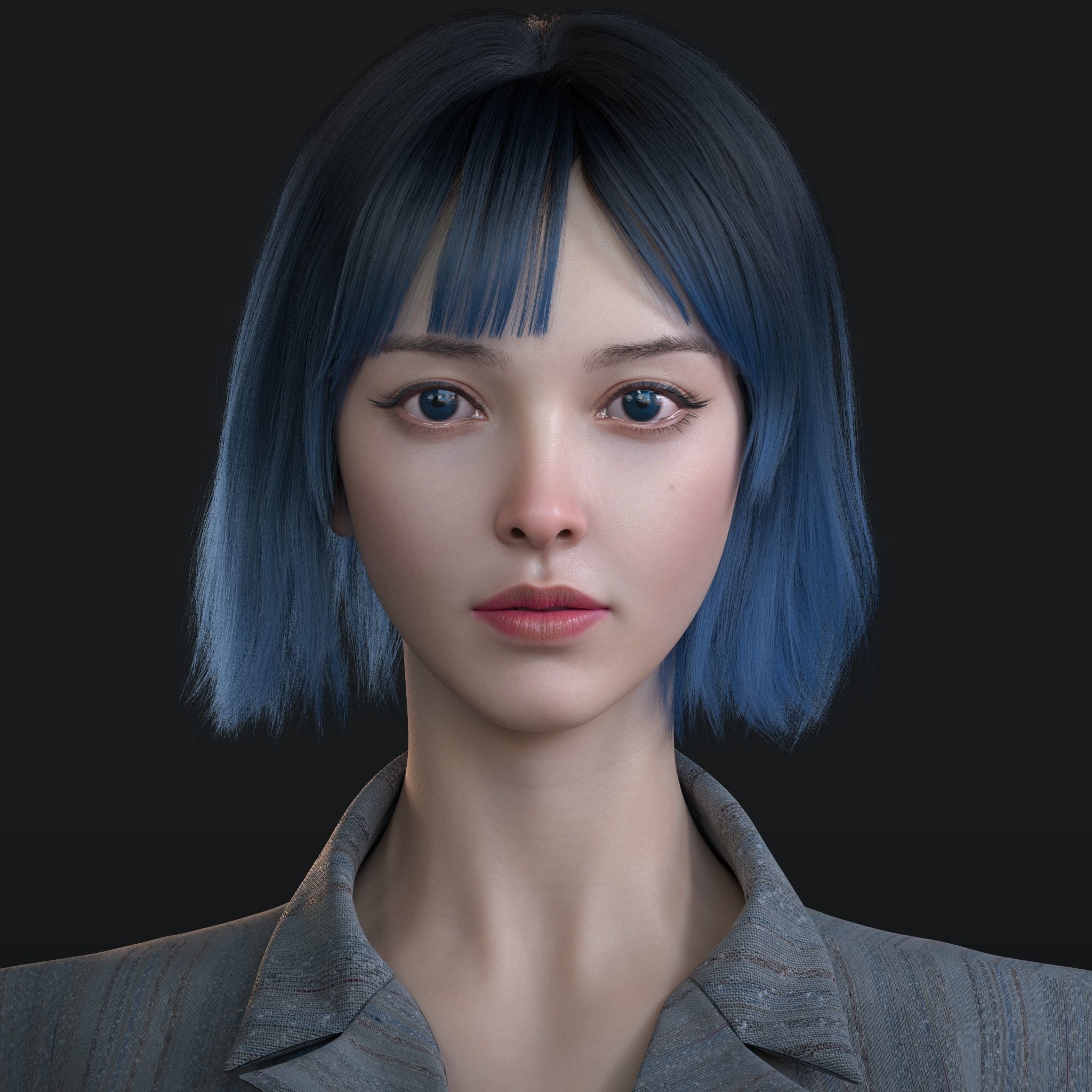 AsianGirl E head portrait  3D model_1