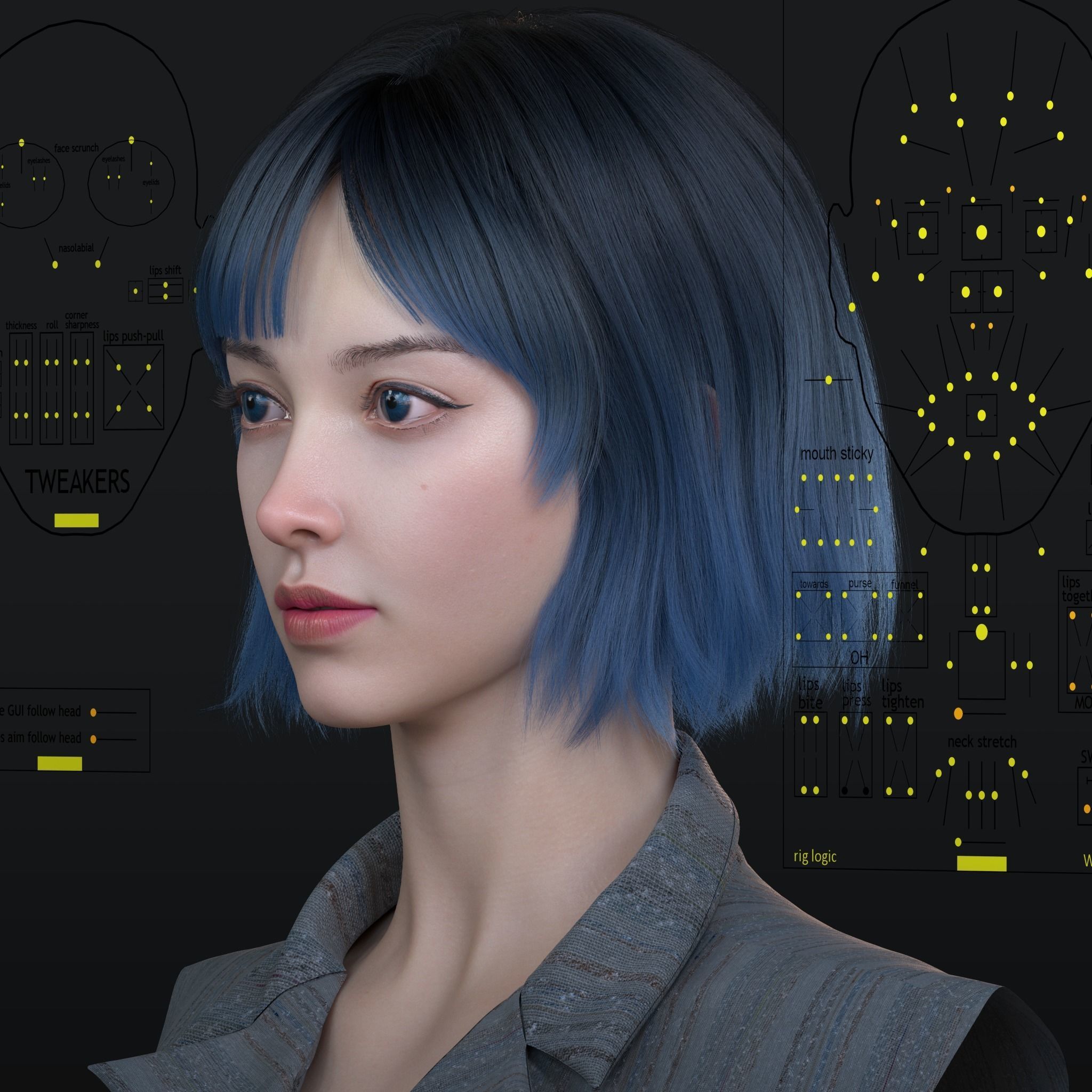 AsianGirl E head portrait  3D model_2