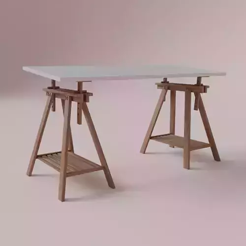LowPoly Wooden Architect Desk GameReady Furniture