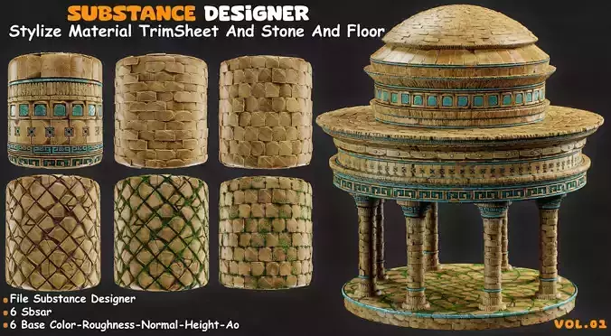 Stylize Material Trim Sheet And Stone Floor vol 01