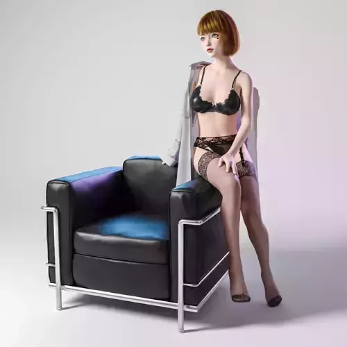 sexy girl in Black Lingerie  sitting on the sofa