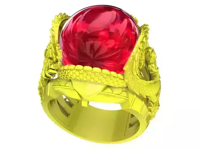 A4765 Oval Ruby Chinese Dragon Men Ring