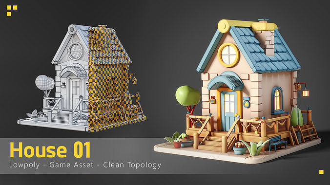 16 Stylized Building - kitbash Low-poly 3D model 2