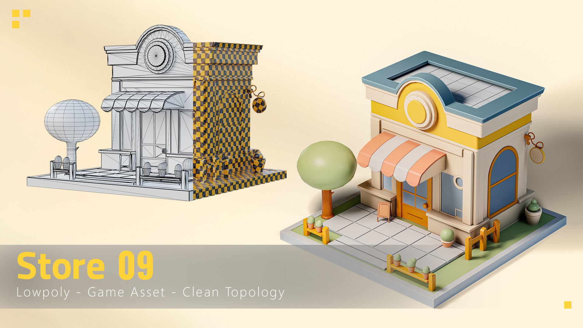 16 Stylized Building - kitbash Low-poly 3D model_9