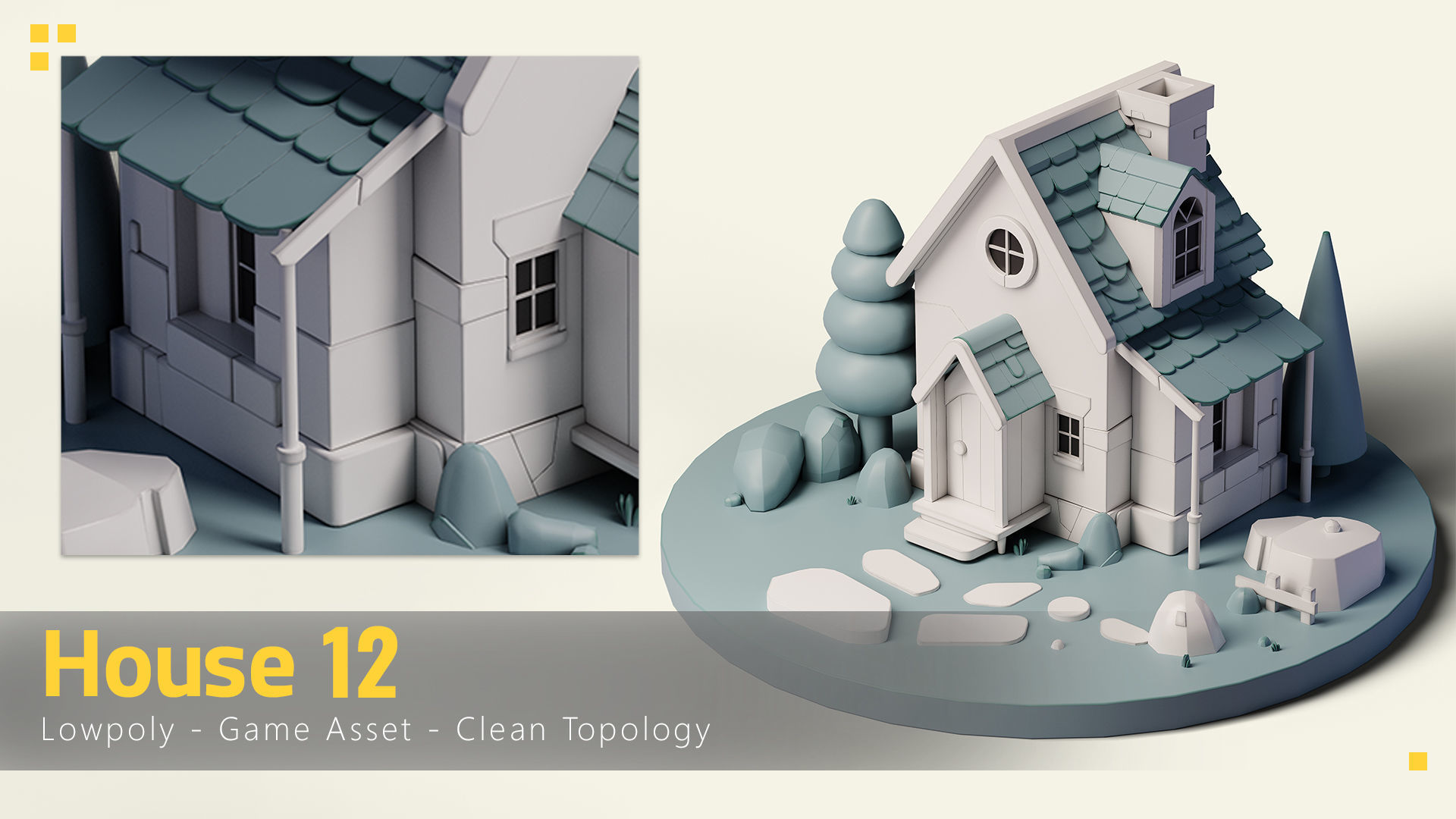 16 Stylized Building - kitbash Low-poly 3D model_12