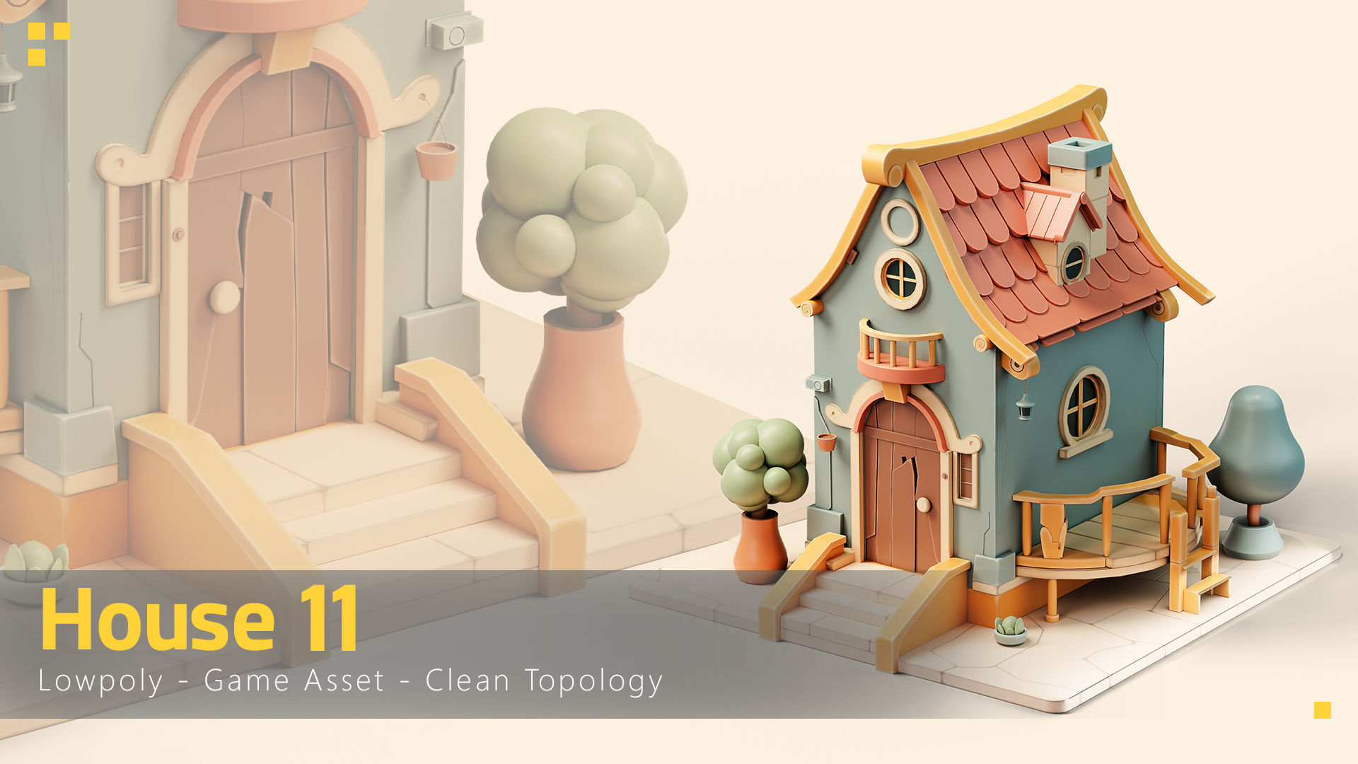 16 Stylized Building - kitbash Low-poly 3D model_11