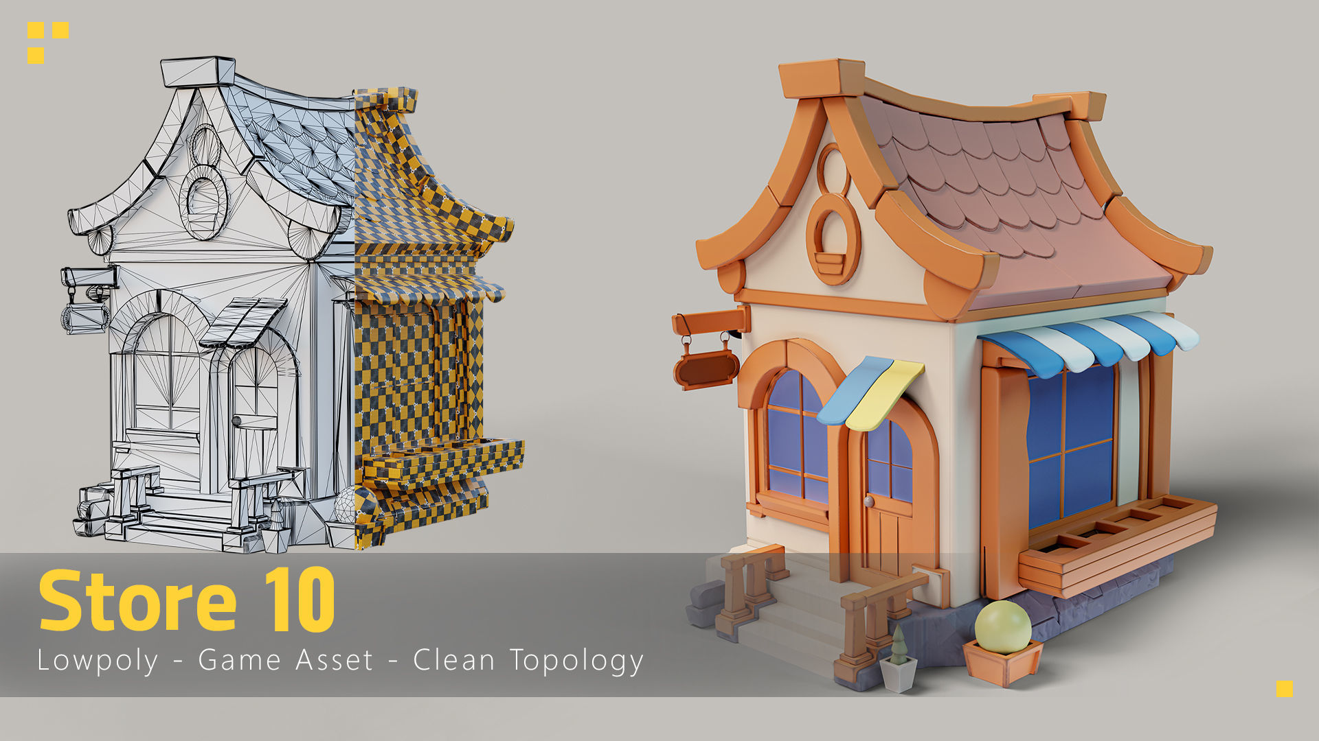 16 Stylized Building - kitbash Low-poly 3D model_10