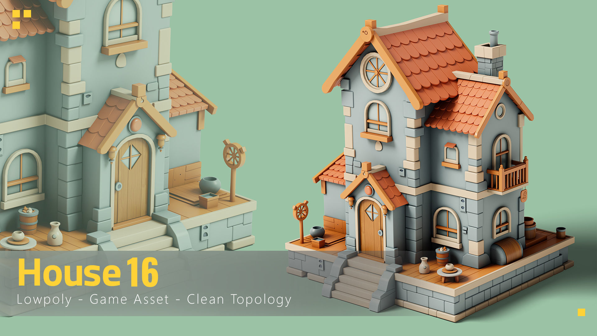 16 Stylized Building - kitbash Low-poly 3D model_16