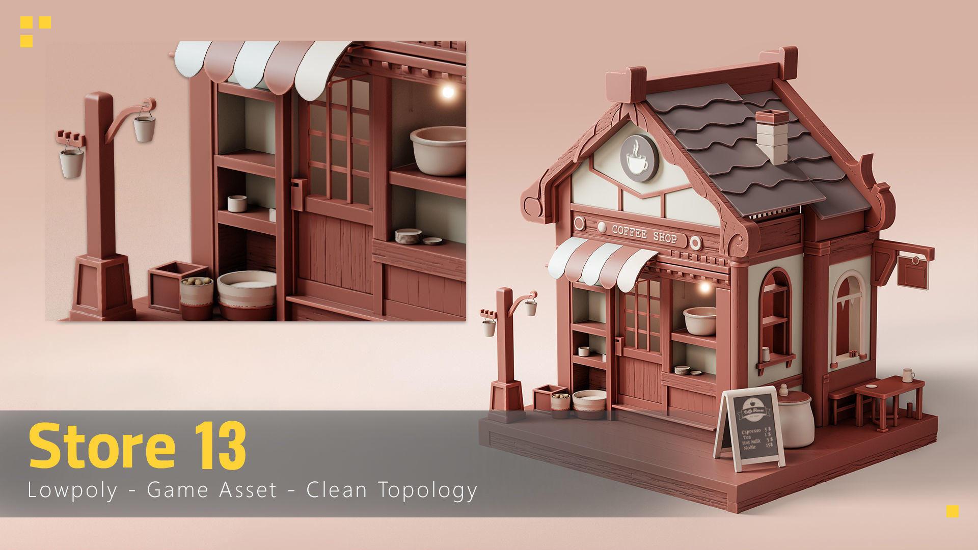 16 Stylized Building - kitbash Low-poly 3D model_13