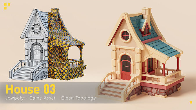 16 Stylized Building - kitbash Low-poly 3D model 4