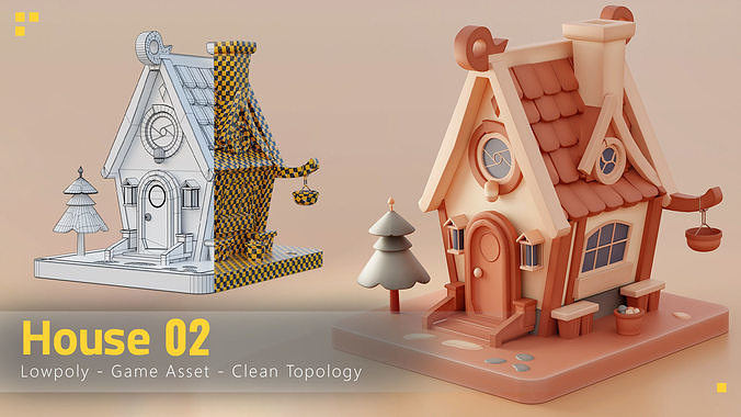 16 Stylized Building - kitbash Low-poly 3D model 3