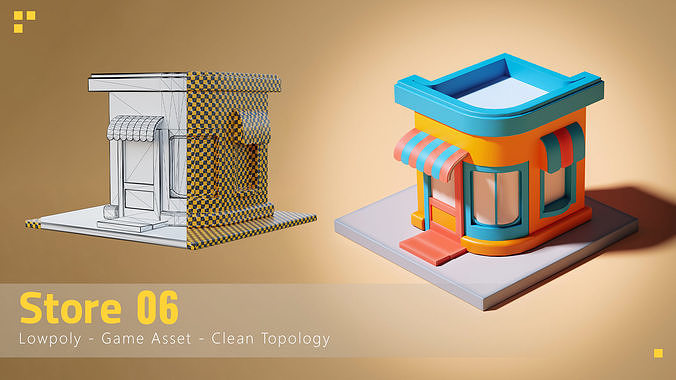 16 Stylized Building - kitbash Low-poly 3D model 7