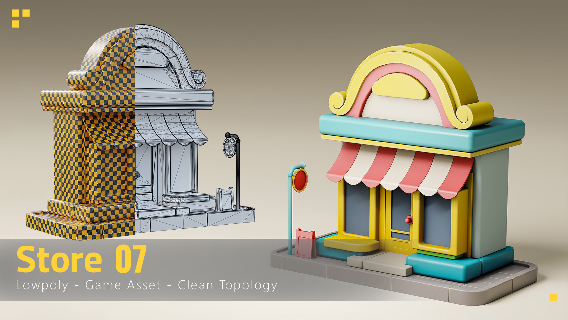 16 Stylized Building - kitbash Low-poly 3D model_7