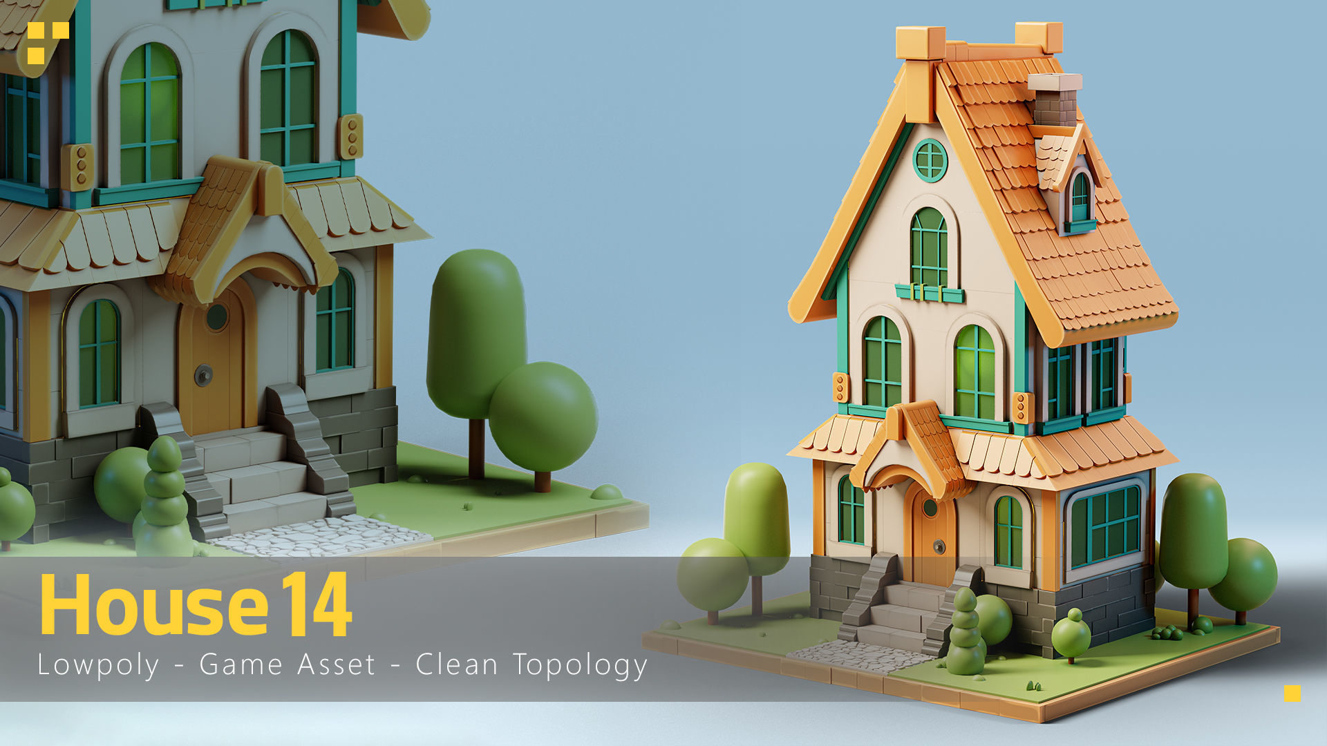 16 Stylized Building - kitbash Low-poly 3D model_14