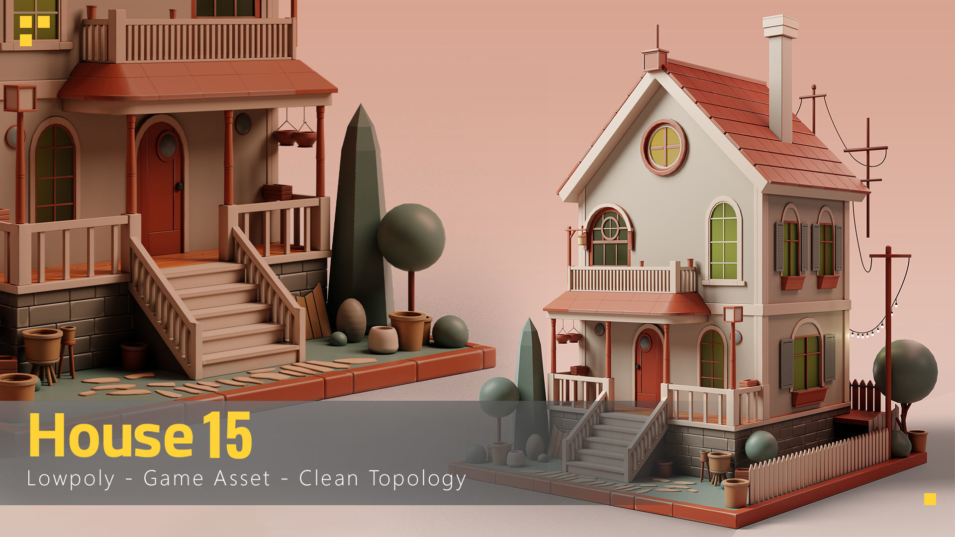 16 Stylized Building - kitbash Low-poly 3D model_15
