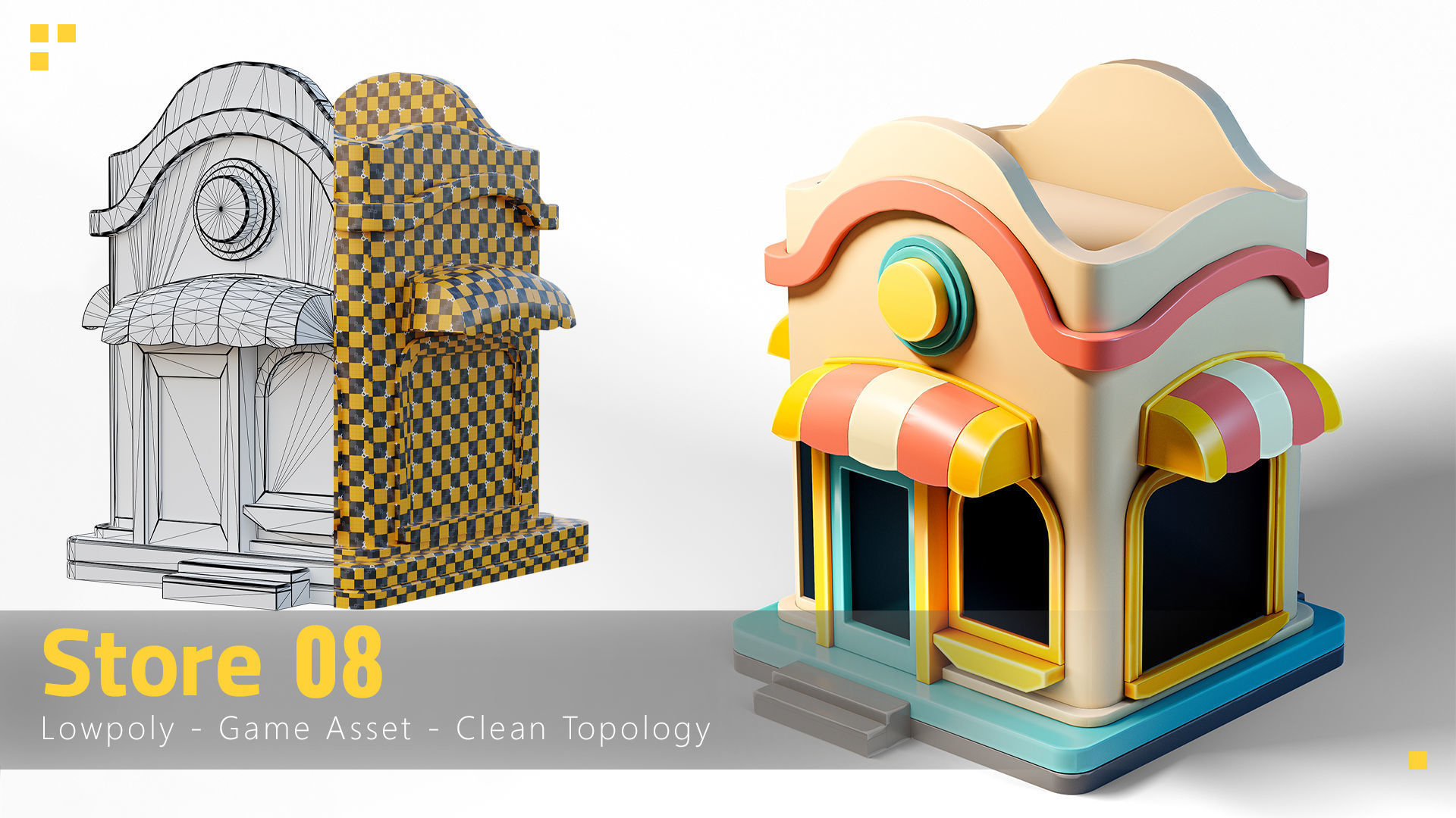 16 Stylized Building - kitbash Low-poly 3D model_8