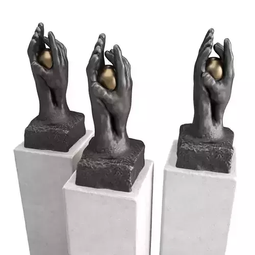 Hands with sphere sculpture