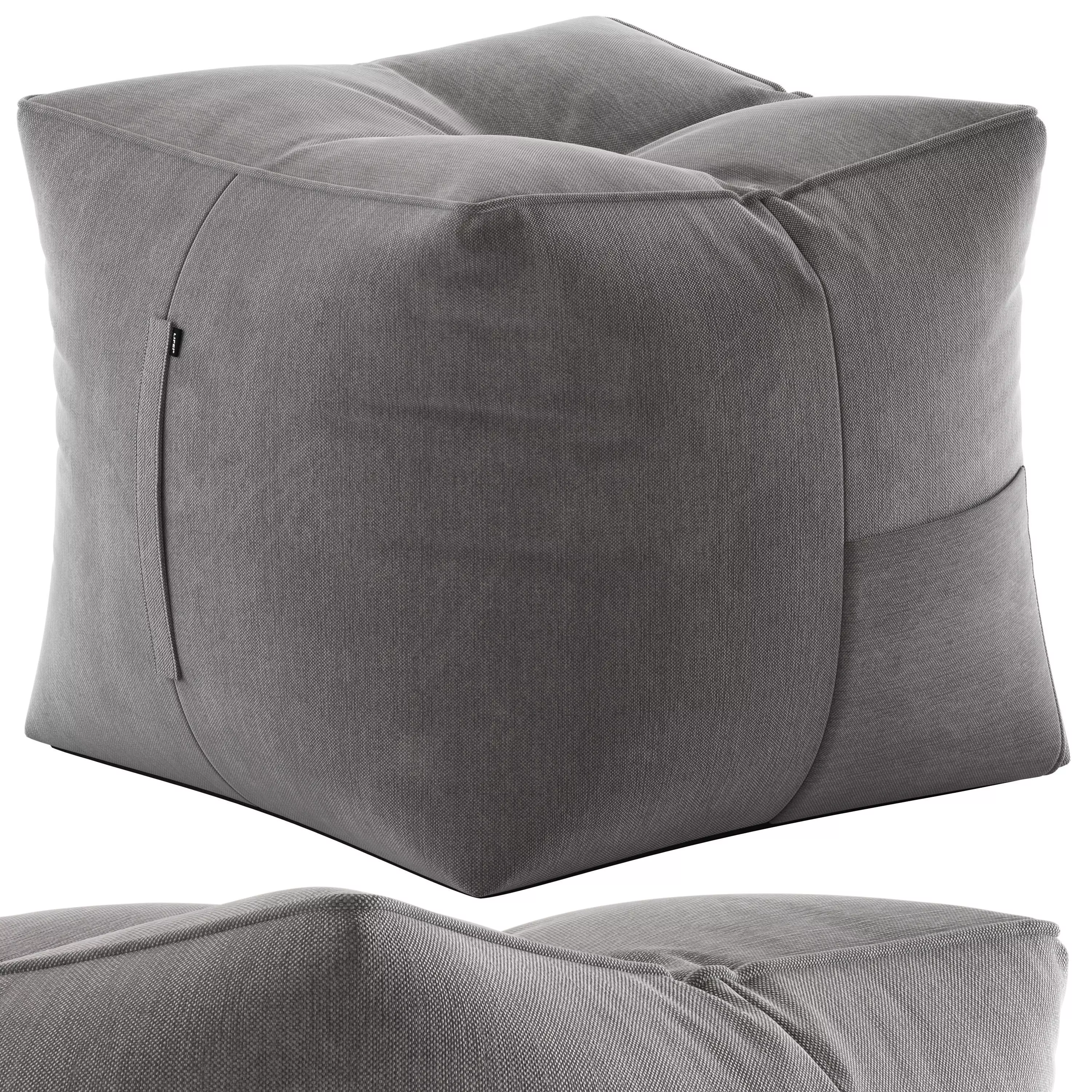LIFE Grey Bean Bag Pouffe and Vienna Woods Bermuda Ottoman 3D model_0
