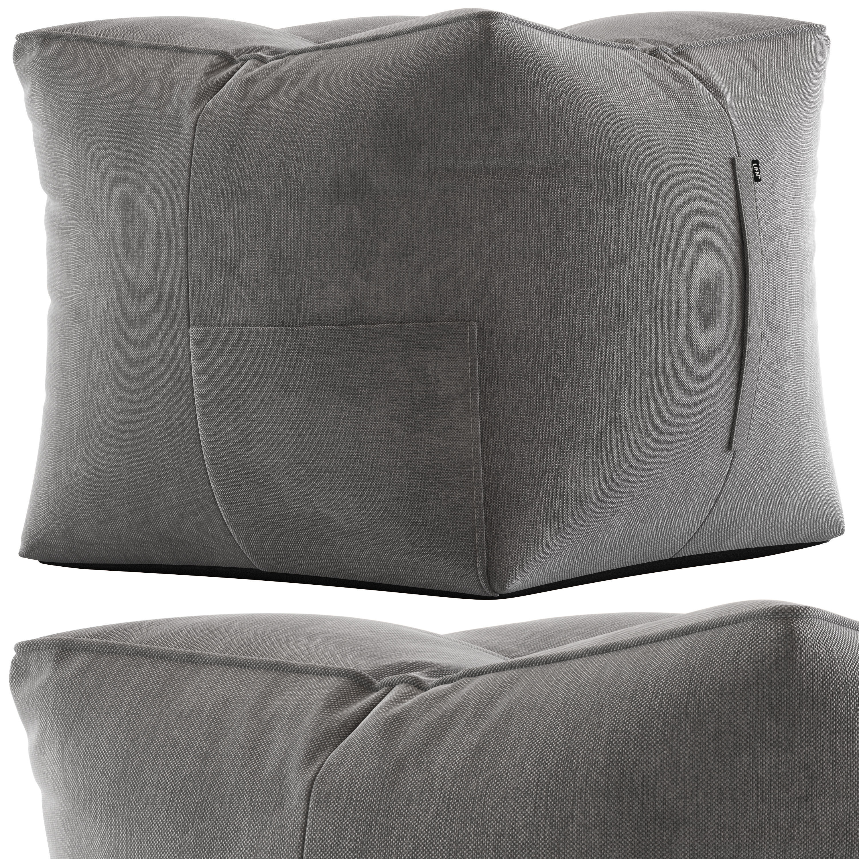 LIFE Grey Bean Bag Pouffe and Vienna Woods Bermuda Ottoman 3D model_1