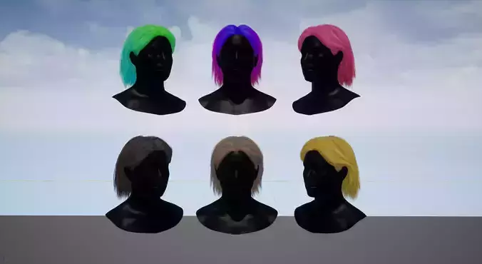 Real time shoulder length hairstyle Low-poly 3D model