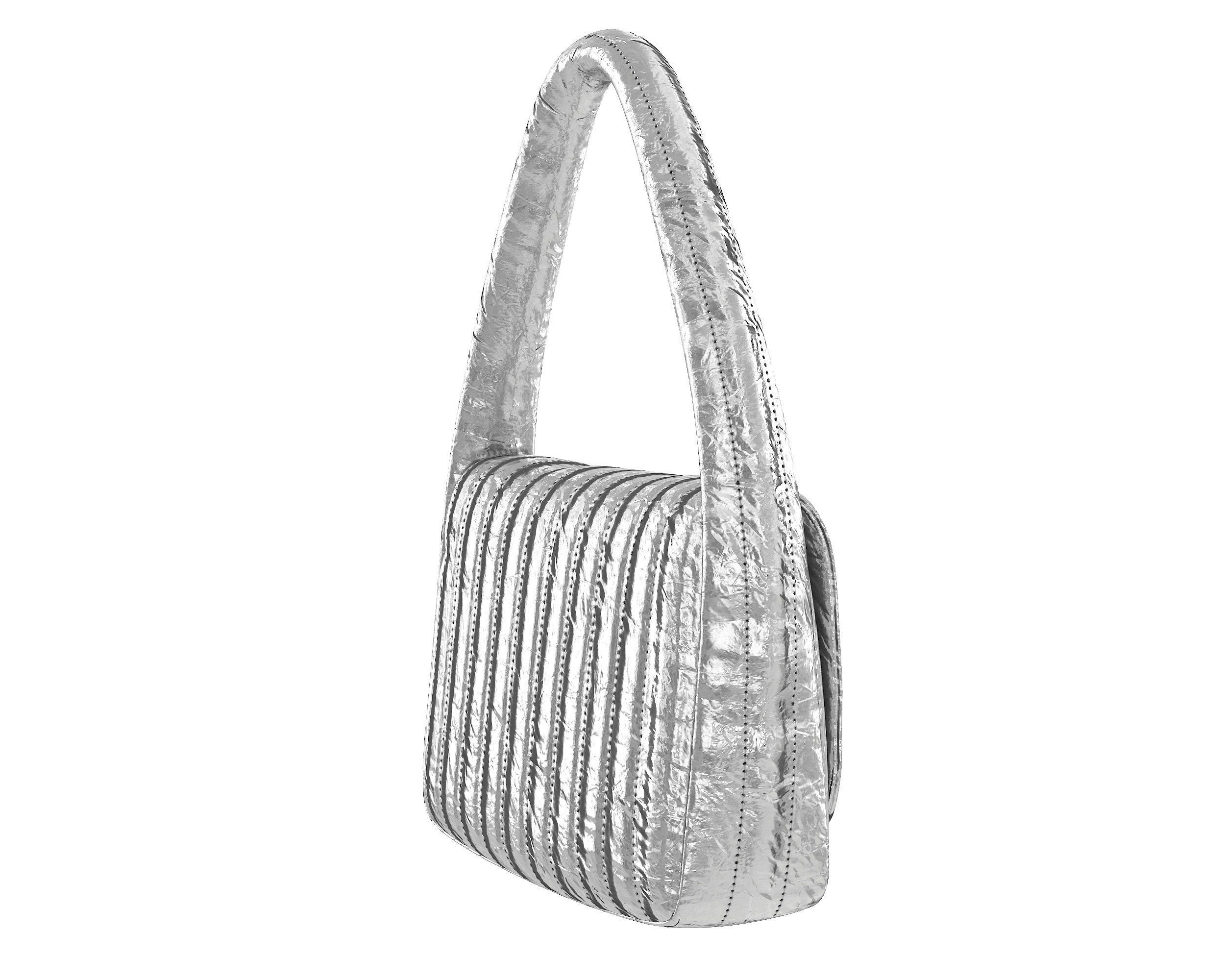 Balenciaga Monaco Small Sling Bag Quilted Silver Low-poly 3D model_4