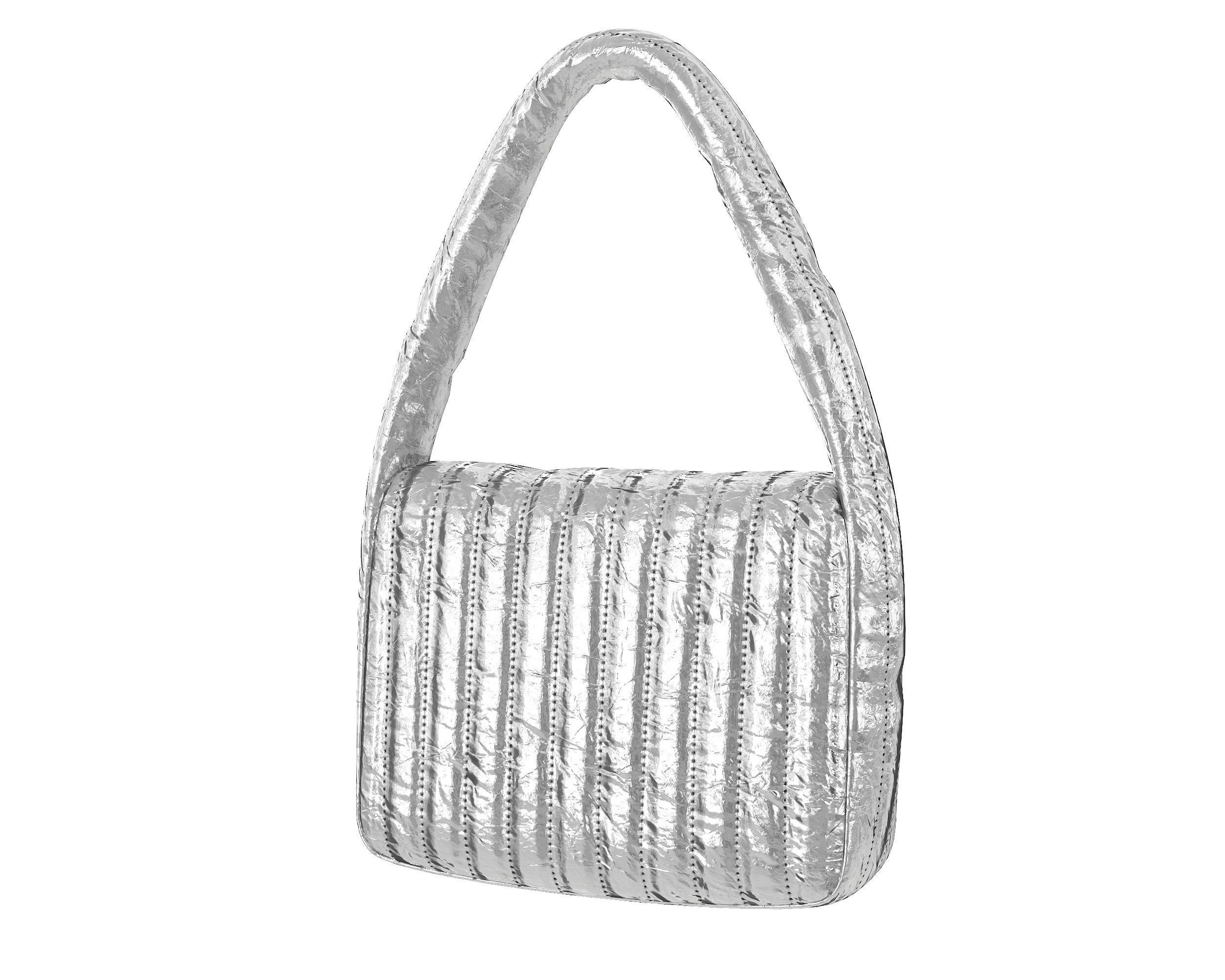 Balenciaga Monaco Small Sling Bag Quilted Silver Low-poly 3D model_5