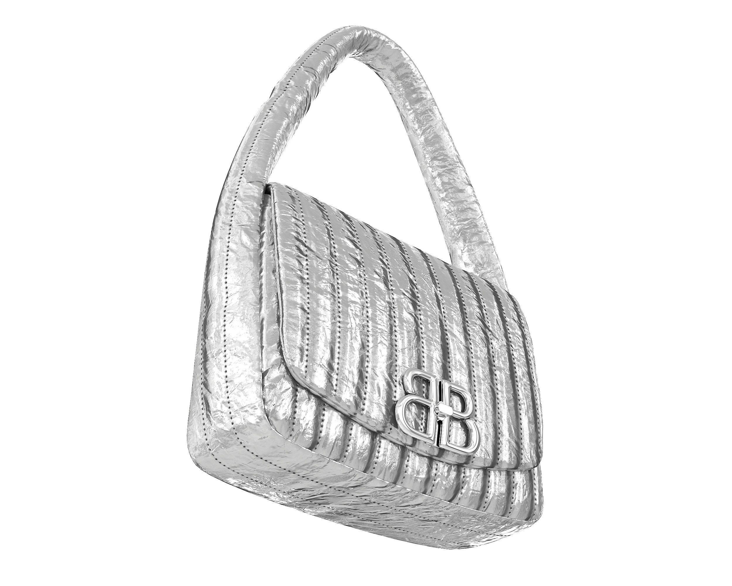Balenciaga Monaco Small Sling Bag Quilted Silver Low-poly 3D model_2