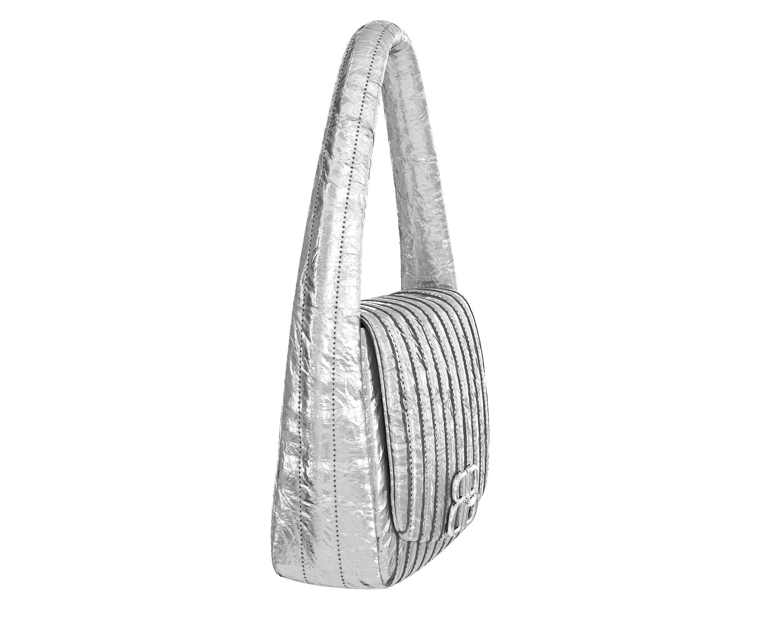 Balenciaga Monaco Small Sling Bag Quilted Silver Low-poly 3D model_1