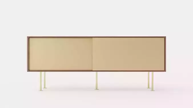 Vogue Media bench - Walnut-Brass Low-poly 3D model
