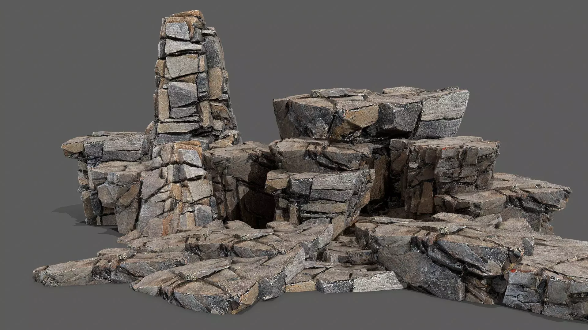 cliff rocks Low-poly 3D model_0