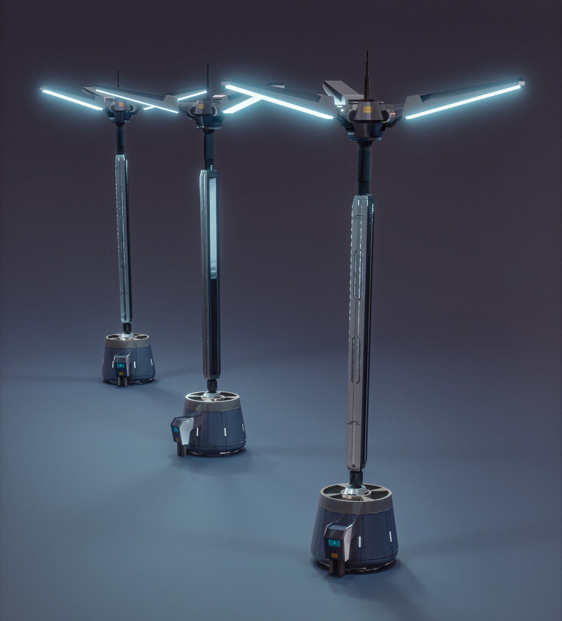 Low Poly Sci-fi Street Lights Low-poly 3D model_6