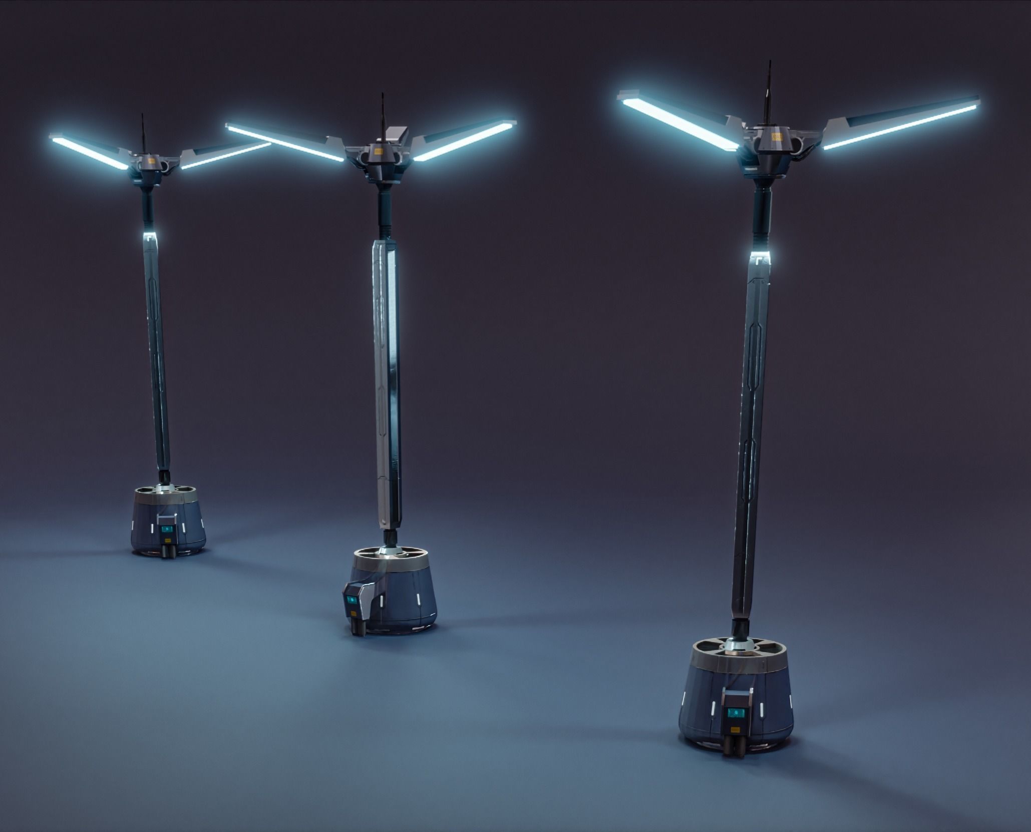 Low Poly Sci-fi Street Lights Low-poly 3D model_7