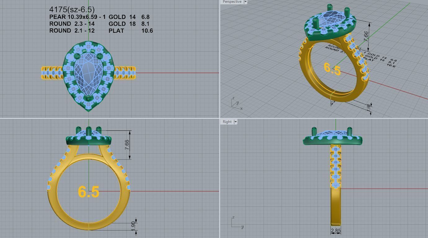 Pear Halo Ring 4175 3D print model_4