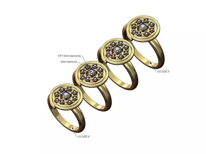 Diamond spiral round ring US sizes 6to9