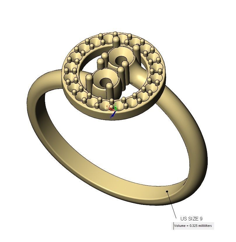 Halo double bypass 3mm diamond cluster ring 3D print model_12