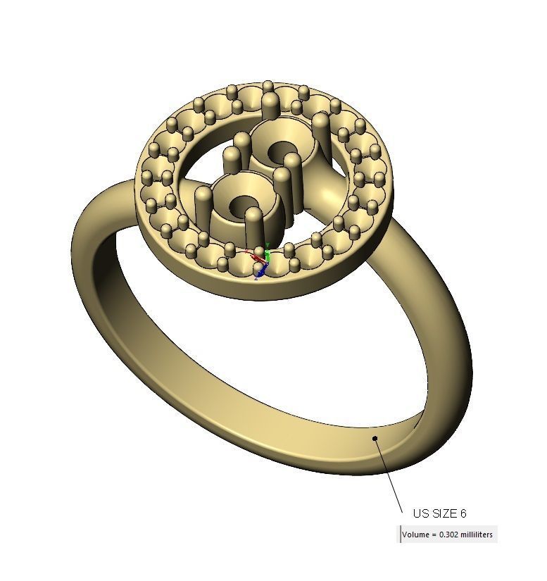 Halo double bypass 3mm diamond cluster ring 3D print model_11